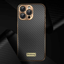 Load image into Gallery viewer, iPhone Case Carbon Fiber Pattern Metal Lens Protective Cover