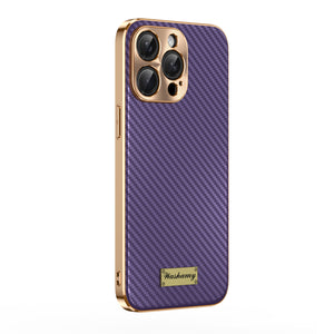 iPhone Case Carbon Fiber Pattern Metal Lens Protective Cover