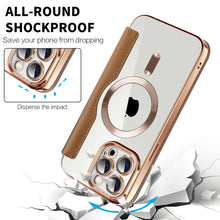 Load image into Gallery viewer, MagSafe Leather Flip iPhone Case Transparent Electroplated Magnetic Cover