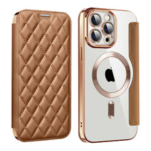 Load image into Gallery viewer, MagSafe Leather Flip iPhone Case Transparent Electroplated Magnetic Cover