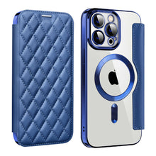 Load image into Gallery viewer, MagSafe Leather Flip iPhone Case Transparent Electroplated Magnetic Cover