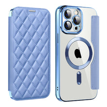 Load image into Gallery viewer, MagSafe Leather Flip iPhone Case Transparent Electroplated Magnetic Cover