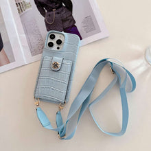 Load image into Gallery viewer, Crocodile Pattern iPhone Case with Card Slot and Lanyard, blue